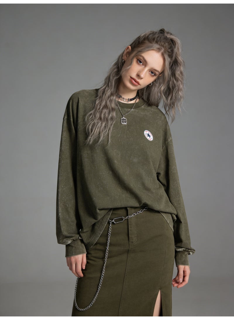 CONVERSE 2026 Converse Star Patch Vintage Washed Unisex , Premium Heavyweight Cotton Loose Fit Pullover, Retro American Streetwear for Men & Women in Multi-Color Options - Image 2